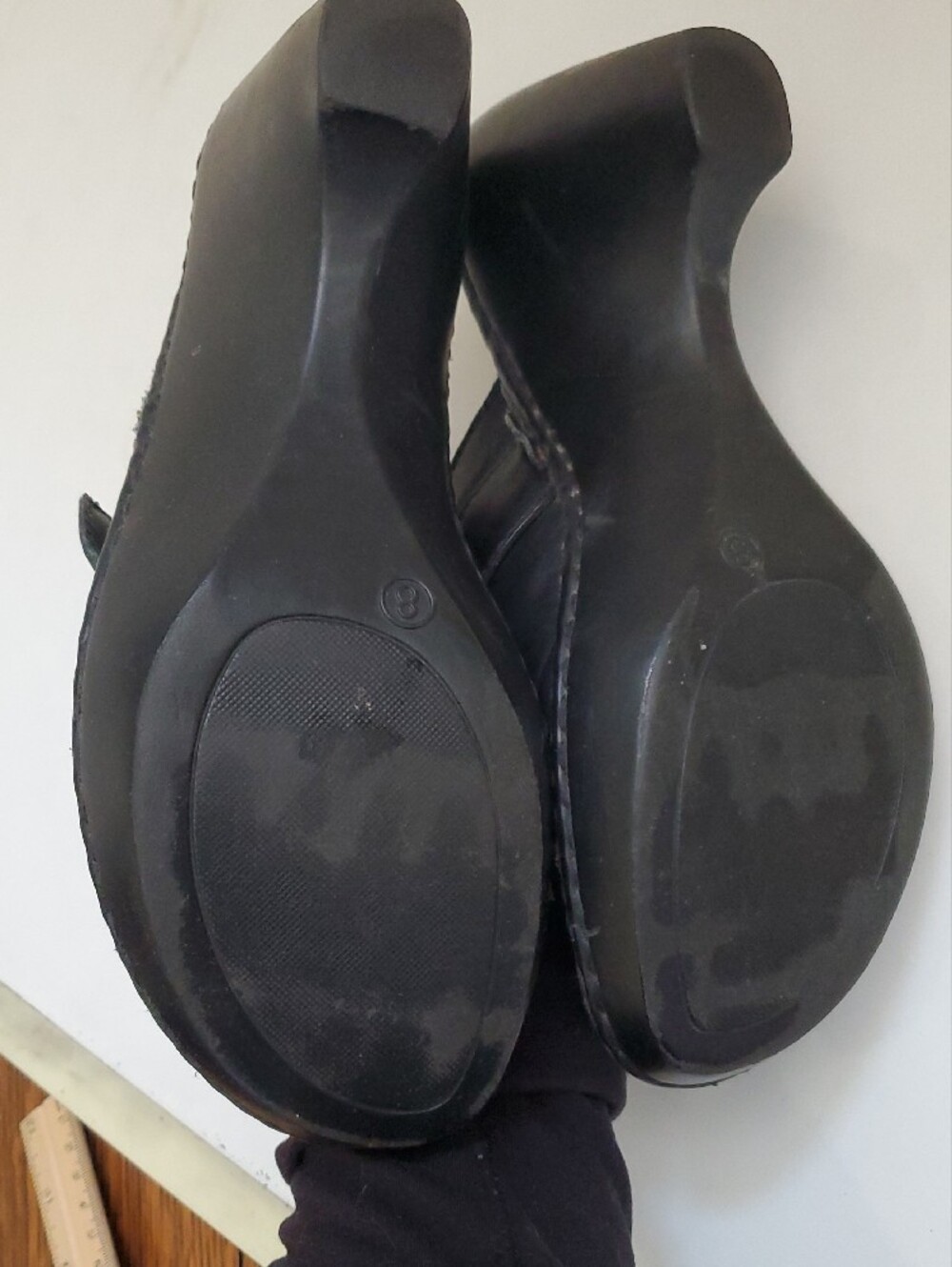 Black Leather High Heel Clogs with Buckle - Picture 3 of 11